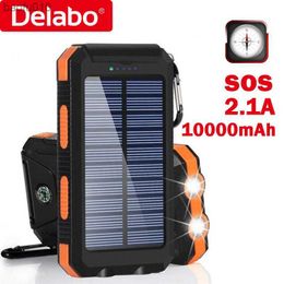 Portable Solar Power Bank 10000mah Phone Charger 2USB 2.1A Fast Charge Powerbank Camping 3 Defences SOS Flashlight with Keychain L230619