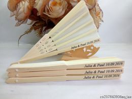 Party Favour 150pcs Personalised Silk Hand Fan Wedding With Organza Gift Bag Packing Bags