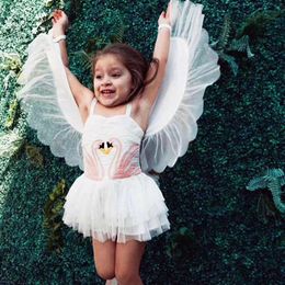 Ins Fashion Girls Dress Swan Embroidery Baby Girl Princess Dress With Wing Brand Children Dresses For Girl Summer Clothes