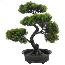 Decorative Objects Figurines Artificial Potted Indoor Plants Desk Decorations Pine Wood Fake Home Bonsai Tree Realistic Abs L230724