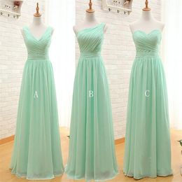 Mint Green Long Chiffon Bridesmaids Dress 2020 A Line Pleated Beach Bridesmaid Dresses Maid of Honor Wedding Guest Gowns251O