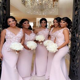 Sexy Light Pink V Neck Bridesmaid Dresses 2020 Mermaid 3D Flowers Long Bridesmaid Dress Formal Party Gowns Maid Of Honor199O