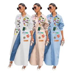 Womens Casual Dresses Desinger Clothing Fashion New Personalised Print Sunscreen Shirt Dress Long Coat Plus Size