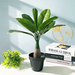 Decorative Objects Figurines 40cm 8 Leaves Artificial Banana Desktop Bonsai Tropical Palm Plants Fake Coconut Tree Silk Leafs For Home Office Decoration L230724