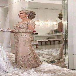 2019 Mother of the Bride Dresses A Line Sheer Long Sleeves Formal Godmother Evening Wedding Party Guests Gown Plus Size Custom Mad1796
