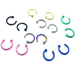 Nose Rings Studs Colorf Fake Piercing Ring Body Industrial Stainless Steel Jewellery 8/10Mm Drop Delivery Dhfwt