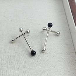 Stud Earrings Black Agate Ball X Cross For Women Unusual Things Cool Unique Jewellery Korean Fshion In 2023