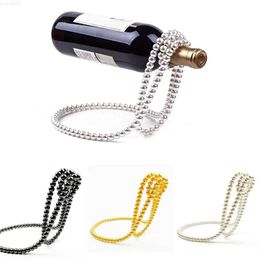 Decorative Objects Figurines Creative Wine Rack Pearl Necklace Luxury Wine Bottle Rack Hanging Suspension Metal Resin Wine Holder Cabinet Bar Decoration L230724