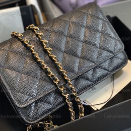 10A Mirror Quality Designers Wallet On Chain Bags Mini 19cm Flap Quilted Black Purse Women Real Leather Caviar Lambskin Handbag Shoulder Box Bag With Card Holder Slot