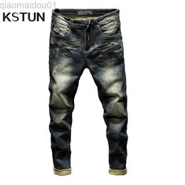 Men's Jeans Jeans Mens Denim Pants Slim Fit Retro Stretch 2021 Spring and Autumn Trousers for Man Streetwear Moto Biker Jeans High Quality L230724