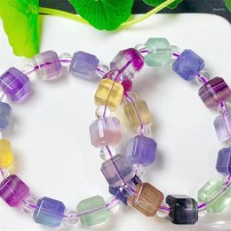 Bangle Natural Fluorite Cube Bracelet Handmade Crystal Quartz Jewellery Stretch Children Birthday Gift 1pcs 10MM