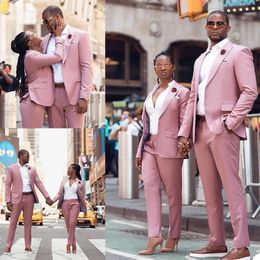 High Quality Couples Formal Tuxedos Pink Slim Fit Business Suits Groom Wedding Prom Party Outfit Jacket Pants207k