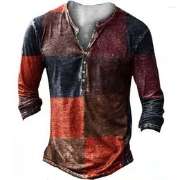 Men's T Shirts Vintage T-shirts With Button Ethnic Pattern Printed Spring Autumn Loose O-Neck Long Sleeve Oversized Men Clothing