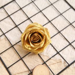 Decorative Flowers 5/10pcs Simulation Rose Head Gold Silver Pography Prop Backdrop Bright Cloth Home Flower Wall Sticker Decoration Party
