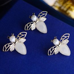 Brooches Female Simple Pearl Opal Crystal Cute Bee For Women Luxury Yellow Gold Colour Zircon Alloy Animal Brooch Safety Pins