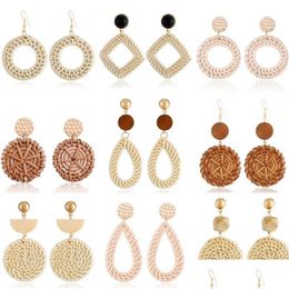 Charm Handmade Wooden St Weave Rattan Vine Braid Drop Earring Fashion Geometric Long Earrings Delivery Jewelry