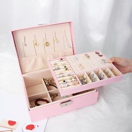 Jewellery Pouches High-end Large Capacity Storage Box Double Layer Wood Leather With Lock Earring Ring Necklace Cosmetic Organiser