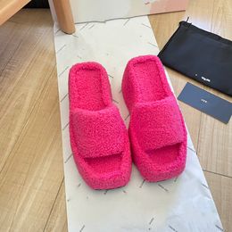 Imported lamb wool thick bottom sponge leather increase slimming slippers