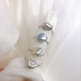 Cluster Rings Solid 925 Sterling Silver Lady Ring Single Natural White Fresh Water Irregular Shape Baroque Genuine Pearl Beads Adjustable