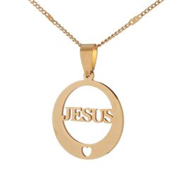 Stainless Steel Jesus Pendant Necklace Jewelry Crucifix Christian Necklaces for Church Round Pendant Heart Jewlry Gifts287C