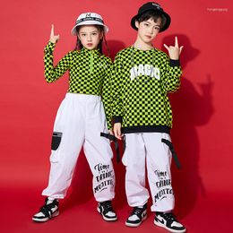 Stage Wear Kids Jazz Street Dance Costume Green Tops Hip Hop Pants Boys Outfits Long Sleeves Girls Performance Rave Clothes 3992