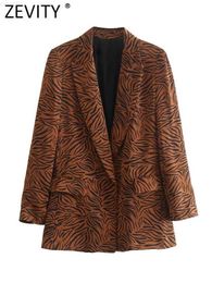 Women's Suits Blazers ZEVITY Women Vintage Notched Collar Animal Pattern Print Cardigan Blazer Coat Female Soft Outerwear Chic Suits Veste Tops CT3111 L230724