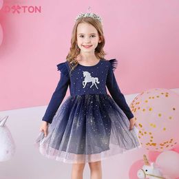 Pullover DXTON Girls' Dress Unicorn Clothing Long Sleeve Children's Dress 2023 Girls' Birthday Party Dress Children's Cotton Clothing Z230724