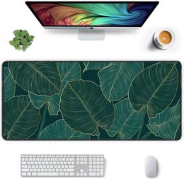 Beach Palm Tree Tropical Leaves Extended Gaming Mouse Pad Large Non-Slip Mousepad Computer Keyboard Mat with Base Stitched Edges