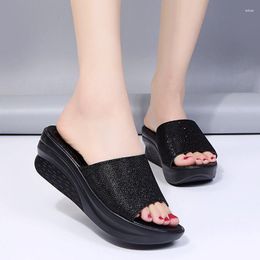 Sandals 2023 Fashion Women's Lady Waterproof Platform Casual Mid-heel Sequin Fish Mouth Wedge Slippers Summer Shoes