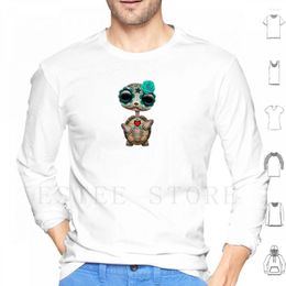 Men's Hoodies Blue Day Of The Dead Sugar Skull Baby Turtle Long Sleeve