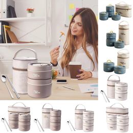 Dinnerware Sets Thermal Lunch Box Portable Microwave Safe Plastic Bento With Compartments Stackable Container