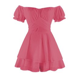 Macacões para mulheres vestidos de grife para mulheres vestido de verão Calças curtas de verão para mulheres Elegante sexy gola de uma linha lanterna manga de lótus relaxamento