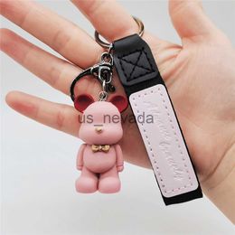 Keychains Lanyards Trendy Transparent Leather Cartoon Bow Tie Bear Keychain Cute Bag Charm Holder Cartoon Resin Key Chain J230724