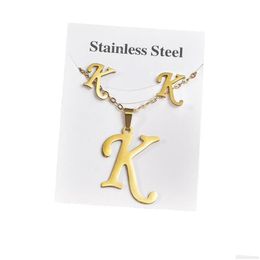 Earrings Necklace A-Z English Alphabet Stainless Steel Initial Stud Jewellery Sets Pendant Chain Letter Accessories Gifts Drop Delivery