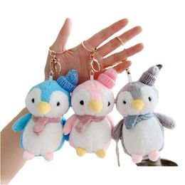 Keychains Lanyards Creative Cute Penguin Doll Keys Keychain Girls Cartoon Car Keyring Kawaii Women Bag Accessories Plush 10Cm Drop Dhteq