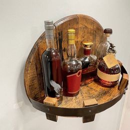 Wine Glasses Vintage Wooden Bottle Holder Wall Mount Whiskey Rack Floating Shelves for Kitchen Barware Bar 2023 230724