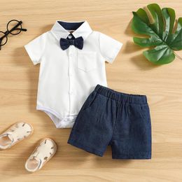 Clothing Sets Boys Clothes Set Summer 2023 Boy Gentleman Suit Shirt Denim Shorts 2Pcs Kids 3-18 Months