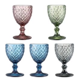 Colored Goblet Glass Red Wine Beer Cup European Style Mug Diamond Embossed Design Cocktail Champagne Mugs For Bar Nightclub KTV 10oz FY5509 JY24