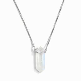 Hot selling S925 sterling silver hexagonal column crystal moonstone pendant necklace, women's versatile Jewellery