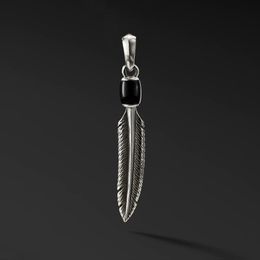 hot sale s925 European and American style fashion trendsetter simple men's pendant classic black feather tag