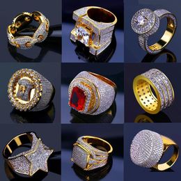 Bling Iced Out Gold Rings Mens Hip Hop Jewellery Cool CZ Stone Luxury Deisnger Men Hiphop Rings312c