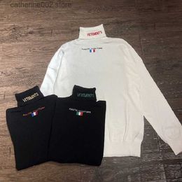 Men's Sweaters Vetement Turtleneck Sweaters Men Embroidered Letter Women 1 1 High Quality White VTM Wool Knit Pullover T230724