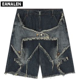 Harajuku Vintage Functional Embroidered Star Pattern Denim Shorts Men's Oversized Sunny Bermuda Casual Shorts College Pants Y2K