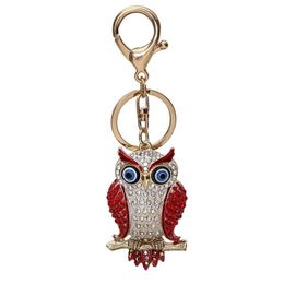 Keychains Lanyards Cute Cartoon Animal Fl Crystal Keychain Owl Keyring Stereo Rhinestone Jewelry Gift Wallet Car Pendant Men Women Dh9Od