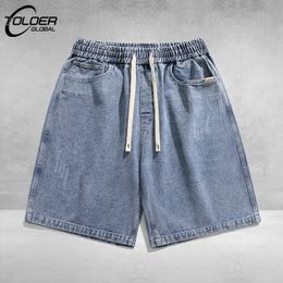 Summer Thin Mens Denim Shorts Harajuku Fashion Baggy Straight Jeans Shorts Blue Short Jeans Retro Scratch Knee-length Pants Male
