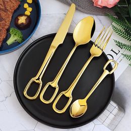 Dinnerware Sets 304 Stainless Steel Cutlery With Hanging Hole Knife And Fork Gold West Coffee Spoon Picks