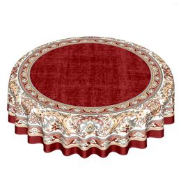 Table Cloth Kawani Red Persian Floral Round Tablecloth 60 Inch Traditional Oriental Boho Thicken Washable Wrinkle-Free