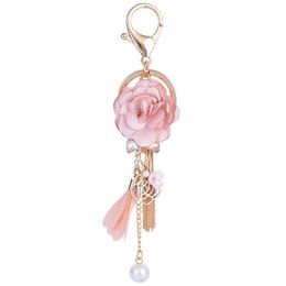 Keychains Lanyards Cloth Rose Flower Key Ring Chiffon Tassel Car Fashion Charm Chains Lady Couple Bag Keychain Party Gift Drop Delivery Ac