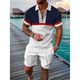 Men's Tracksuits 2023 Summer Tracksuit Sets Zipper Polo Shirt Oversized 2 Piece Suits For Men Business Casual Print Breathable Fashion Men Clothe