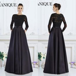 Janique Black Long Sleeves elegant Formal Dress A-Line Jewel Lace Beaded Mother of The Bride Dresses Custom Made Women Evening Wea201j